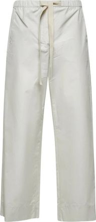 Max Mara Ecru katoenen broek met trekkoord - Dames - Wijde Broeken - Beige - M - Katoen - Broeken