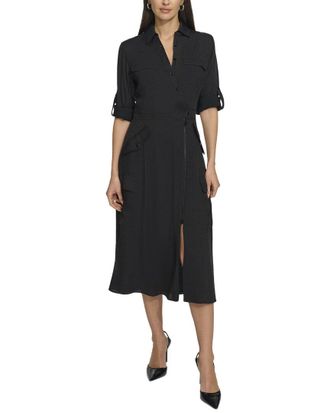 DKNY Dkny Long Sleeve Silky Cargo Midi Dress