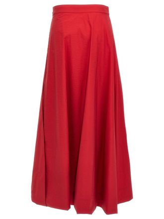 Brunello Cucinelli Red Long Skirt With Draped Details And Zip Closure In Cotton Woman