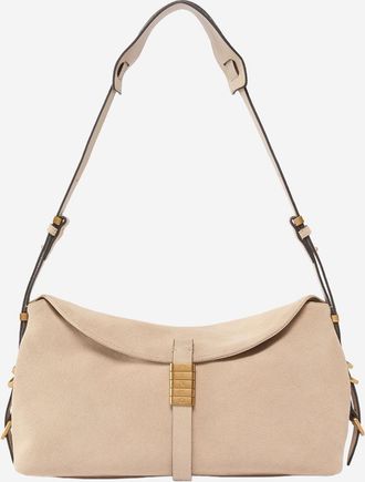 Pinko Womens Saddle Bag Baguette Shoulder Beige Suede Leather