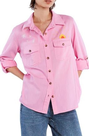 BILLY T Hello Sunshine Embroidered Button-Up Shirt in Perfect Pink at Nordstrom, Size X-Large