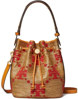 Tory Burch T Monogram Straw Bucket Bag in Natural at Nordstrom