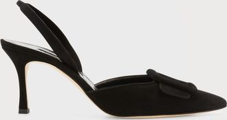 Manolo Blahnik Maysli Suede Buckle Halter Pumps