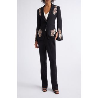Cinq &agrave; Sept Isby Beaded Floral Jacket in Black/neutral Multi at Nordstrom, Size 10