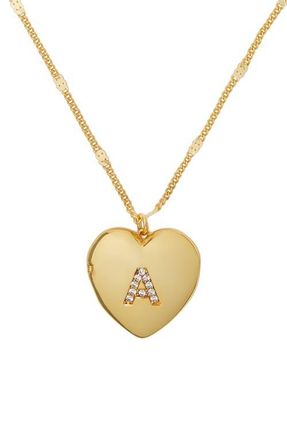 Kate Spade New York crystal initial heart locket necklace in Clear/gold. at Nordstrom