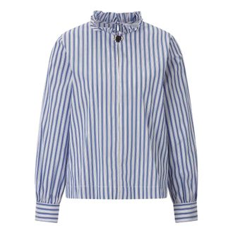 Rich & Royal Katoenen gestreepte blouse met ruches - Dames - Blouses - Blauw - XL - Katoen - Overhemden