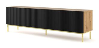 AKL FURNITURE Mueble para TV efecto madera Crema & Negro y Dorado LED