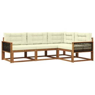 vidaXL Conjunto De Sof&aacute;s De Exterior Con Coj&iacute;n 4 Pcs Natural Y Crema Vidaxl