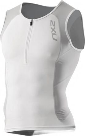 2XU Mens Compression Tri Singlet In White/grey
