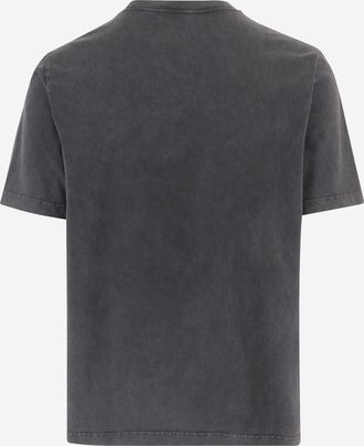 Maison Kitsun&eacute; Mens T-Shirt With Embroidered Fox Logo Grey Cotton T-Shirts And Polos
