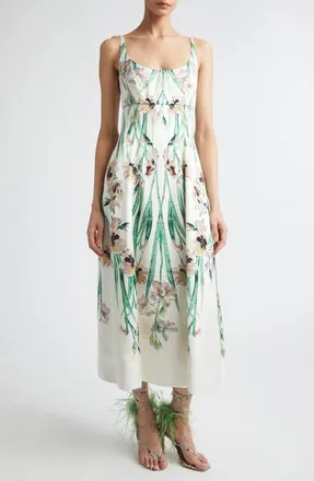 Erdem Floral Duchesse Satin Strapless Gown in Mirrored Orchid Ivory at Nordstrom, Size 12