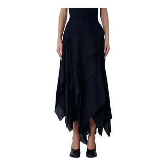 Yohji Yamamoto Maxi Skirts, female, Black, Size: M Gauzed Frilled Midi Skirt