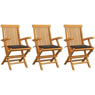vidaXL Sillas De Jard&iacute;n 3 Uds Madera Teca Con Cojines Gris Taupe Vidaxl