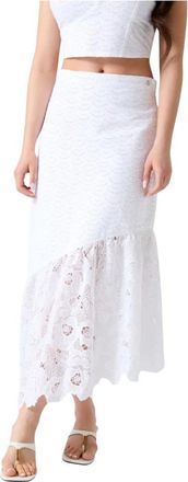 Guess Rokken, Dames, Wit, S, Sharon Eyelets Flare Midi Rok