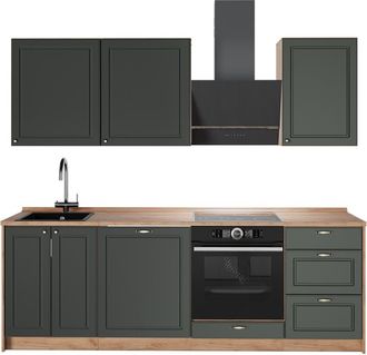 Vicco Mueble De Cocina Fame-line, Verde Dorado Casa De Campo/roble Dorado, 230 Cm, Et Roble, Vicco
