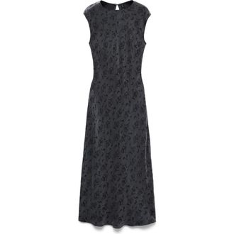Mango Satin Floral Jacquard Cap Sleeve Midi Dress in Charcoal at Nordstrom Rack, Size 8