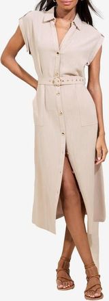 Lipsy Belted Cap Sleeve Midi Dress in Neutral at Nordstrom, Size 10 Us