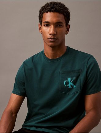 Calvin Klein Jeans Calvin Klein Mens Faded Monogram Pocket Classic T-Shirt - Green - XS