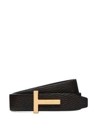 Tom Ford Black Textured Reversible Belt