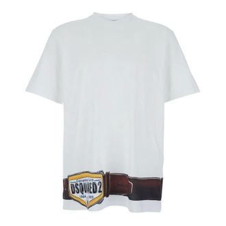 Dsquared2 T-Shirts, male, White, Size: L Cotton T-Shirt with Front Print