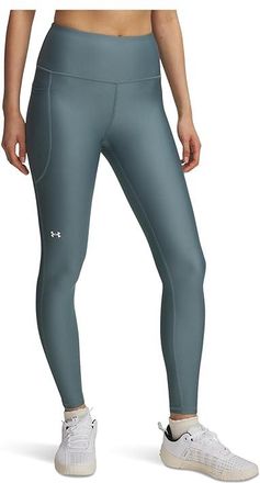 Under Armour HeatGear Armour High-Waisted Pocketed Leggings Womens Casual Pants Jasper Blue/White : MD (US 8-10) S, Polyester/Elastane
