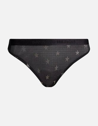 Tommy Hilfiger Womens Silver Stars Lace Bikini Brief, Black - Size: 20/32in