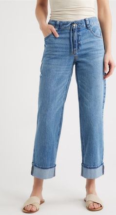 Wit & Wisdom High Waist Cuffed Boyfriend Jeans in Blue Vintage at Nordstrom, Size 12P