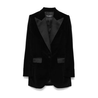 Dolce & Gabbana Blazers, female, Black, XS, Velvet Satin Panel Black Jacket