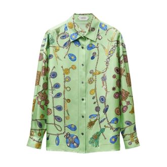 Versace Camicia Button-Up in Seta con Stampa Barocco - - Blouses & Shirts - Donna - Multicolore - S
