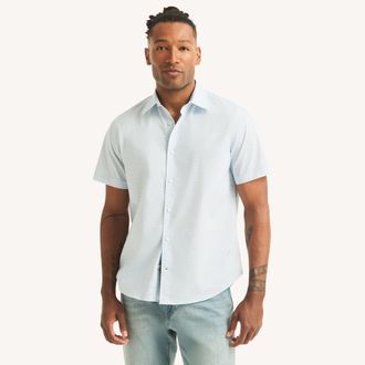 Nautica Mens Wrinkle Resistant Classic Fit Short-Sleeve Printed Shirt