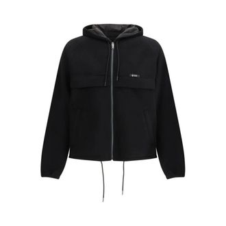 Prada Light Jackets, male, Black, Size: S Polyester Shell Jacket with Zipper Closure