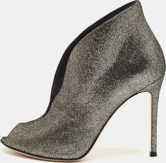 Gianvito Rossi Metallic Grey Leather Vamp Peep Toe Booties