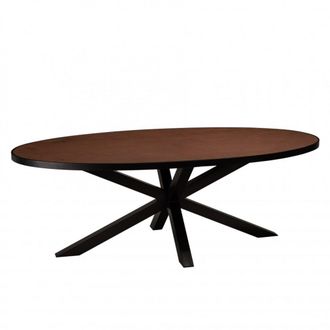 Macabane Mesa de comedor ovalada color terracota con efecto piedra