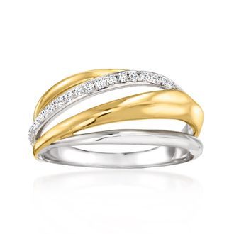 Ross-Simons White Topaz Crisscross Ring in Sterling Silver and 18kt Gold Over Sterling Silver