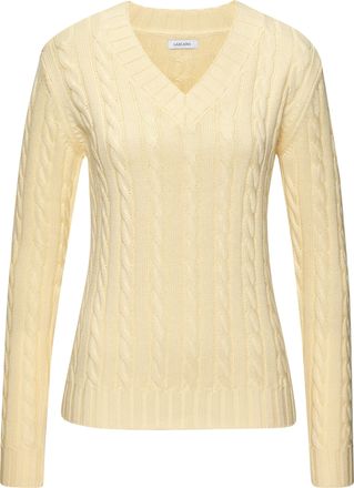 Lascana V-Ausschnitt-Pullover LASCANA, Damen, Gr. 32/34, gelb, Strick, Obermaterial: 50% Baumwolle, 50% Polyacryl, Zopfmuster, figurumspielend h&uuml;ftlang, V-Aus