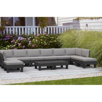 Keter Elements 10 Seater Modular Lounge Sofa Chair Coffee Table Set Graphite