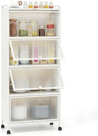 Costway Estanter&iacute;a De Cocina Con Puertas De 5 Niveles, Estante De Microondas M&oacute;vil, Armario De Almacenamiento De Cocina Independiente Con Ruedas Giratorias, P