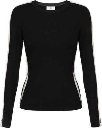 Elisabetta Franchi Strakke Viscose Top met Glanzende Banden - Dames - Longsleeves - Zwart - M - Tops