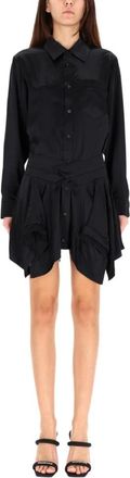 Alexander Wang Asymmetrische overhemdjurk met draperie - Dames - Shirt Kleedjes - Zwart - XS - Kleedjes