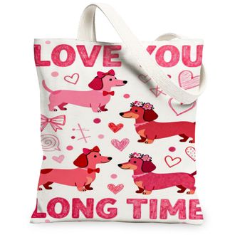 Generic ValentineS Day Love Canvas Tote Bags, Cute Dog Pattern Reusable Grocery Bags, Fanciful Romantic Lightweight Washable Shoul, Peach, 13x15 Inch