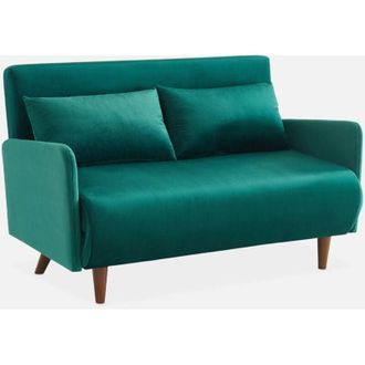 Sweeek Sofá cama de terciopelo con patas de madera, 2 plazas