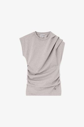 Ganni Grey Top in Draped Jersey - Size XXS Organic Cotton