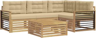 vidaXL Conjunto De Sof&aacute;s De Exterior 6 Uds. Y Beige Poli&eacute;ster Vidaxl