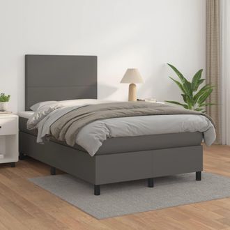 vidaXL Vidaxl - Cama Box Spring Con Colch&oacute;n Cuero Sint&eacute;tico Gris 120x200 Cm