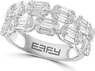 Effy 14K White Gold Double Row Diamond Pave & Baguette Band Ring in 14K Gold at Nordstrom, Size 7