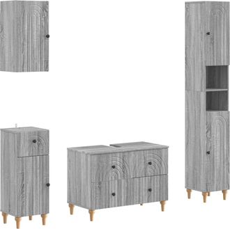 vidaXL Juego De Armarios De Ba&ntilde;o De 4 Piezas Alkmaar Sonoma Gris Vidaxl