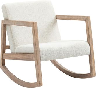 HOMCOM Silla Mecedora Tapizada En Borreguito Sill&oacute;n Balanc&iacute;n Relax Con Asiento Acolchado Reposabrazos Y Pies De Madera De Caucho 60x81x71 Cm Crema - Homcom