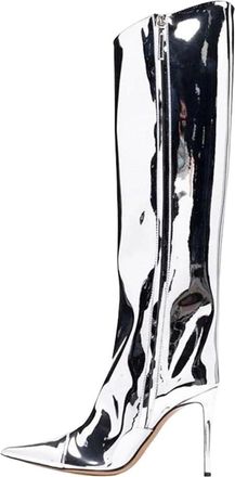 Generic Women High Heel Patent Leather Knee-High Boots Pointed Toe Reflective Design Boots