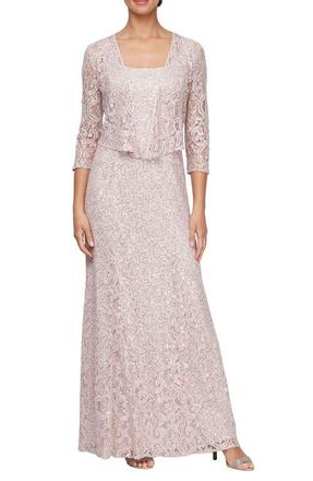 Alex Evenings Two-Piece Sequin Lace Gown & Jacket in Shell Pink at Nordstrom, Size 10