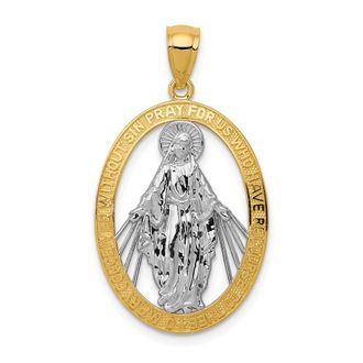 Diamond2Deal 14k Yellow Gold Rhodium Polished Miraculous Medal Pendant